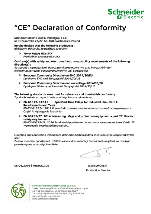 Podgląd Deklaracja zgodności przekaźniki czasowe RTx-2XX 