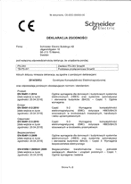Podgląd Deklaracja zgodności zasilacz PS-24V SmartX