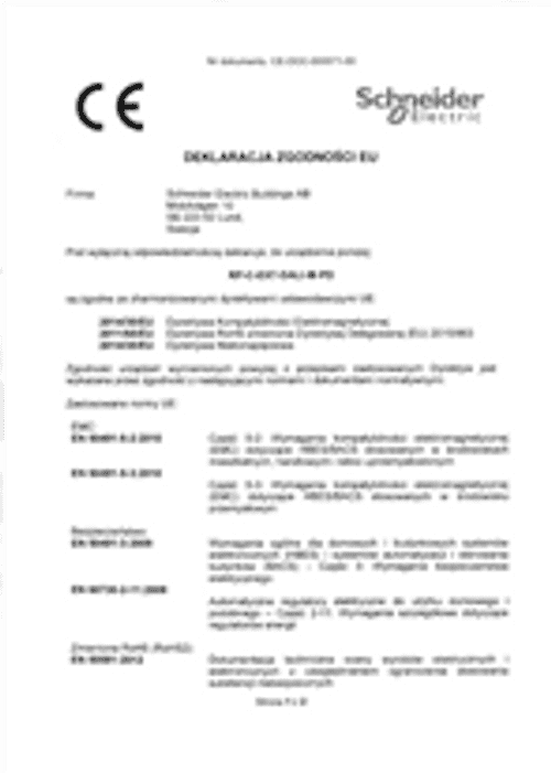Podgląd Deklaracja zgodności moduł RP-C-EXT-DALI SmartX 