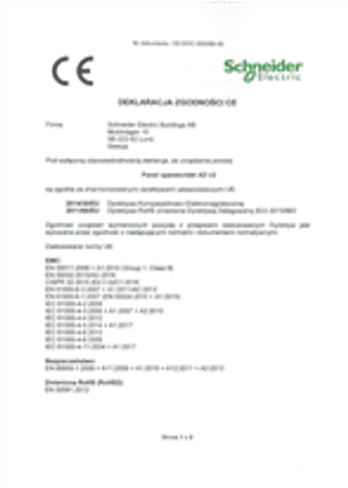 Podgląd Deklaracja zgodności panel operatorski AD v3 